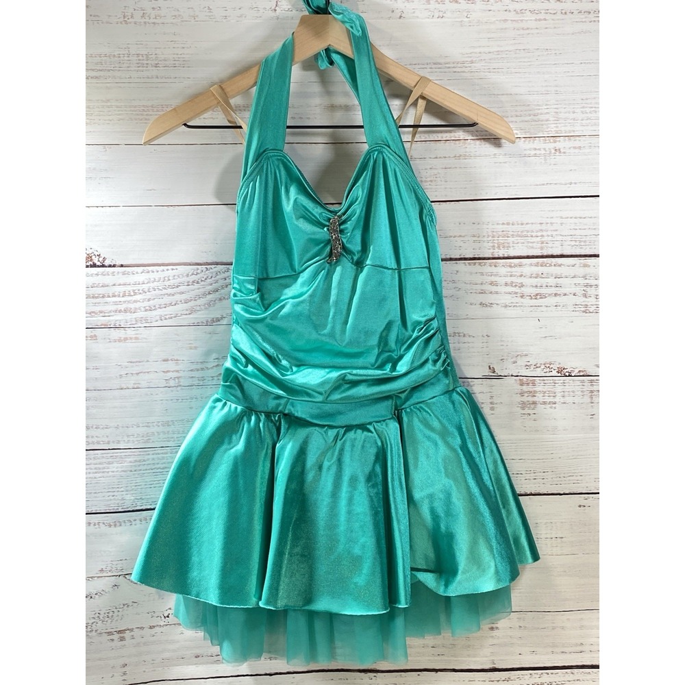 Weissman's Dance Costume Size Large Child, Turquoise |Halter ‎ Strap